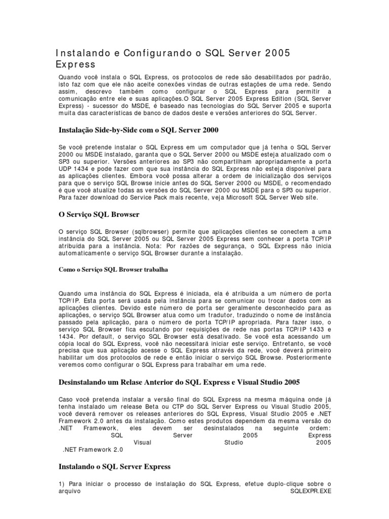 Microsoft Word - Instalando e Configurando o SQL Server 2005 Express | PDF