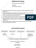 Job Costing: I) Specific Order or Job Costing II) Continuous Operation or Process Costing