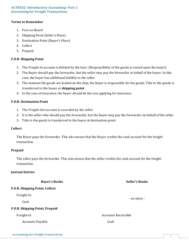 Freight Accounting for Shipping Terms | PDF