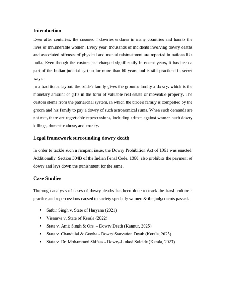 Dowry Deaths: Case Studies Analysis | PDF | Crimes | Crime & Violence