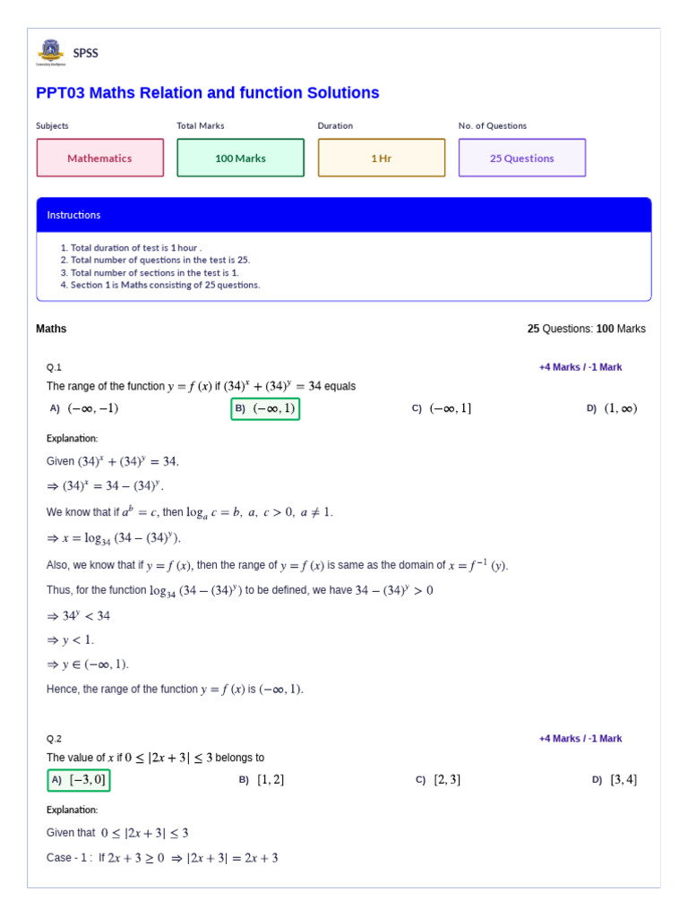 PPT-03 - Maths Relation and Function Solutions XI-C, D, E | PDF ...