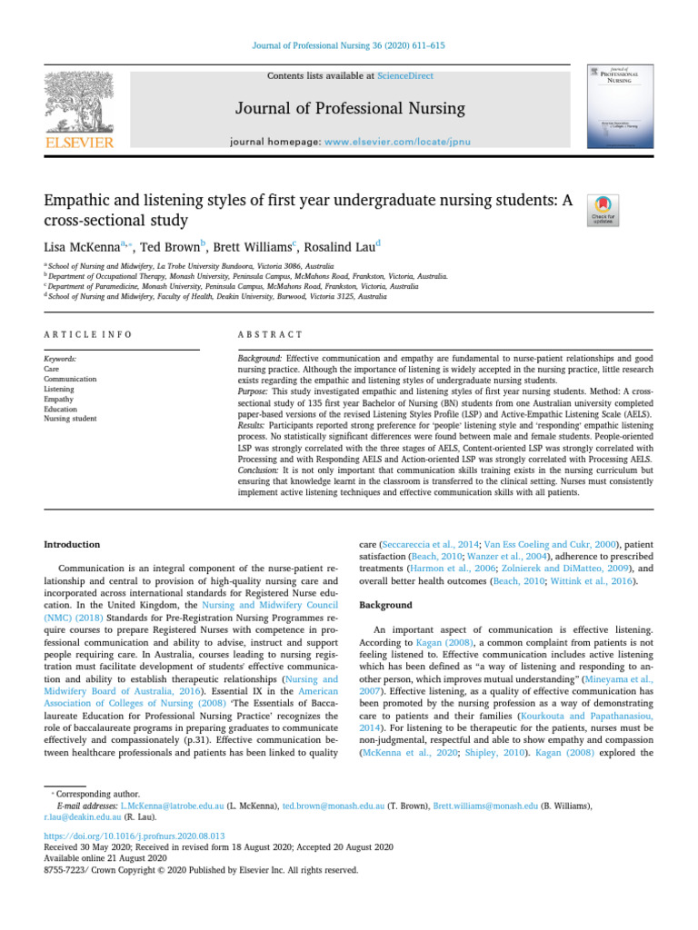 Empathy and Listening in Nursing Students | PDF | Nursing | Empathy