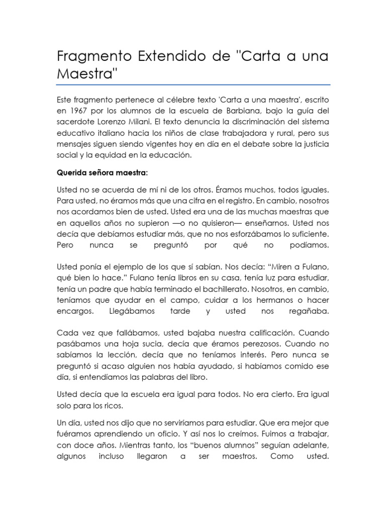 Fragmento Carta A Una Maestra | PDF | Escuelas