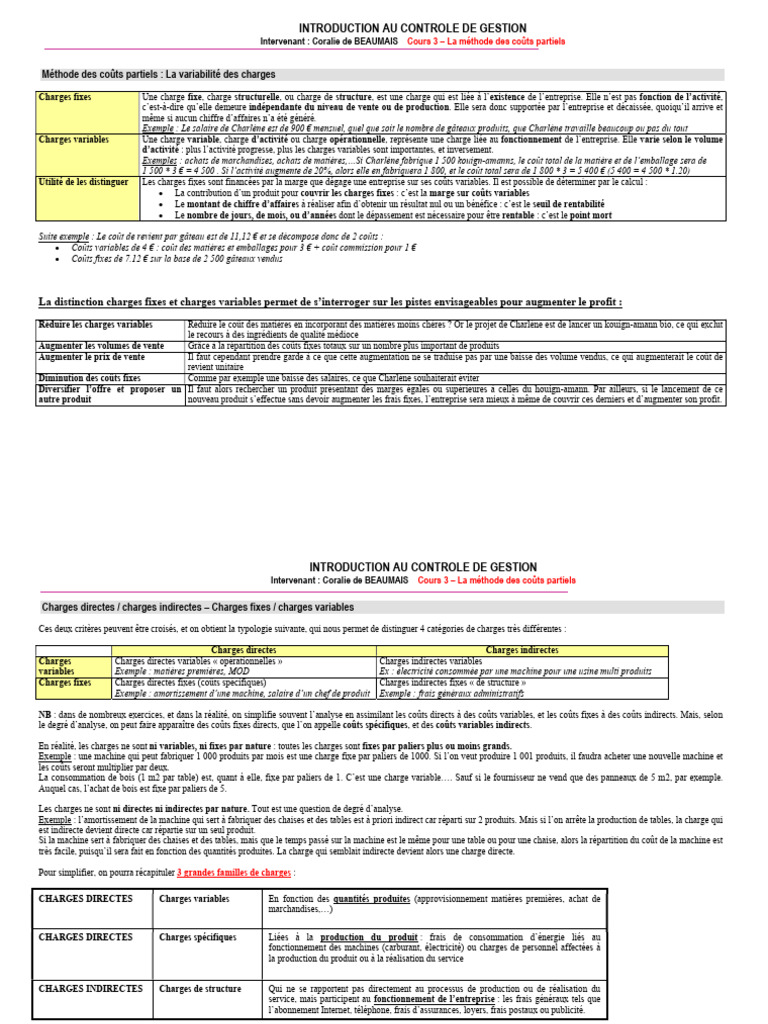Différence Charges Fixes et Variables | PDF | Business | Économie d ...