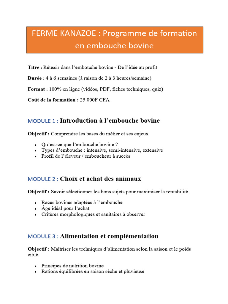Formation en embouche bovine en ligne | PDF
