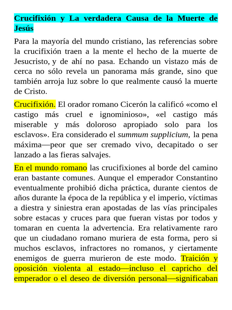 Crucifixión y La Verdadera Causa de La Muerte de Jesús | PDF ...