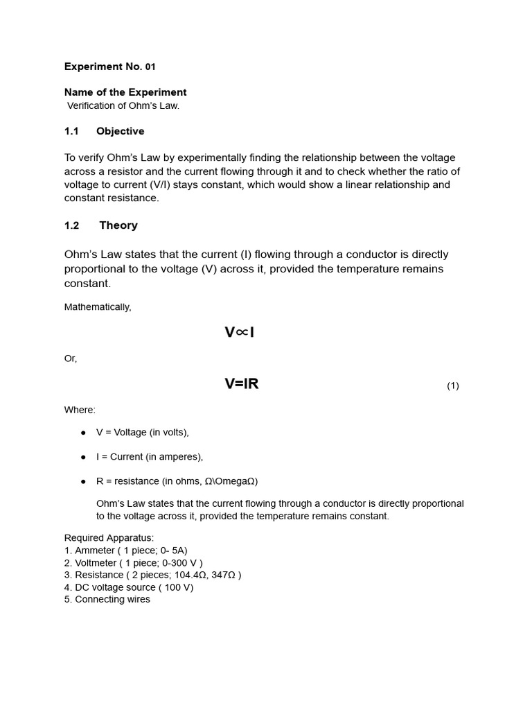 Experiment No1 Eee Lab | PDF | Voltage | Resistor