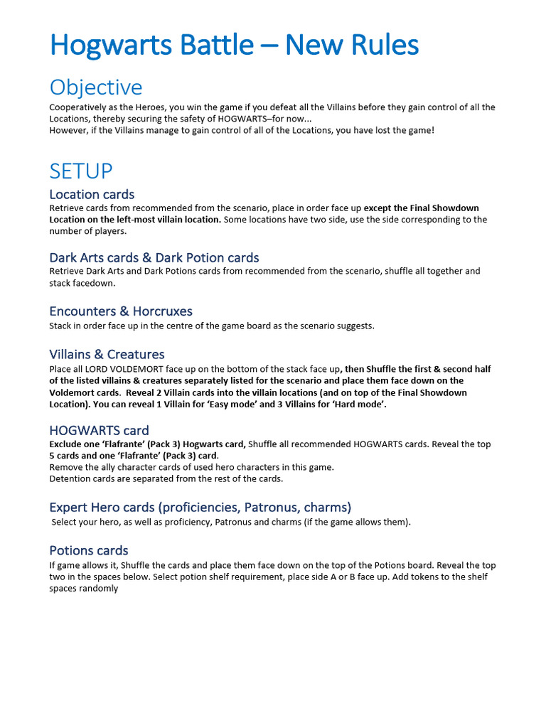 Hogwarts Battle Game Rules | PDF | Harry Potter | Mythography