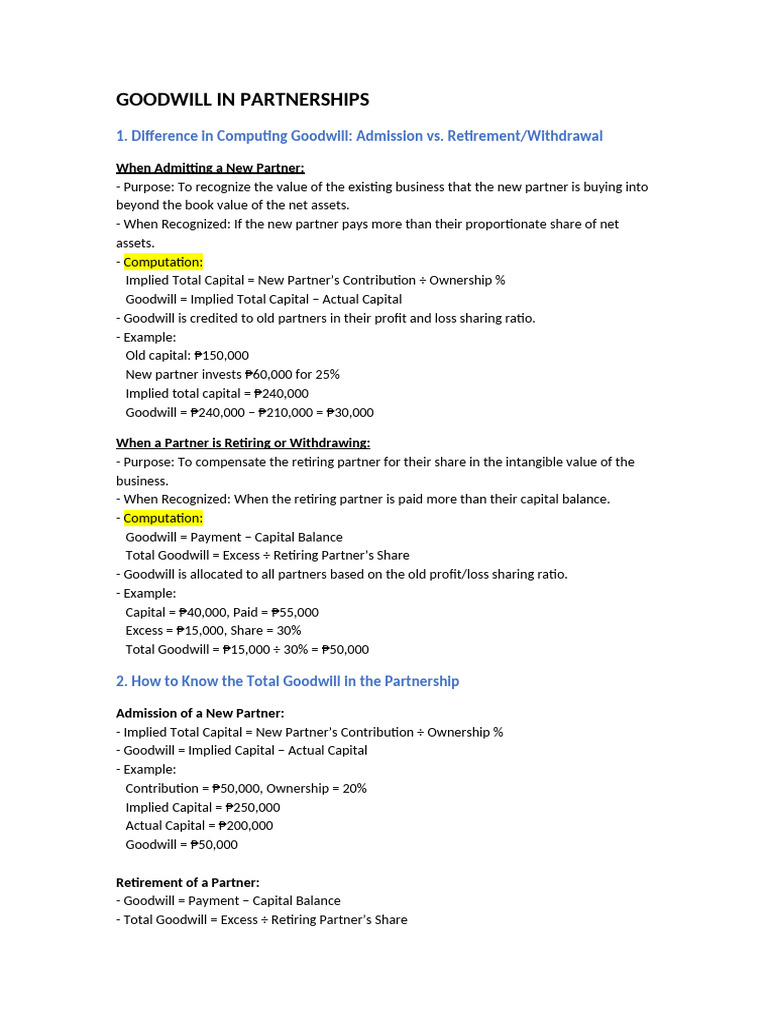 Goodwill in Partnership Accounting | PDF | Goodwill (Accounting ...