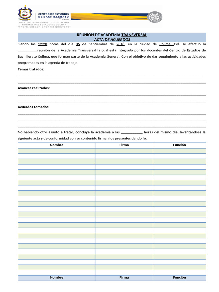 Acta de Acuerdo ACADEMIA GENERAL | PDF