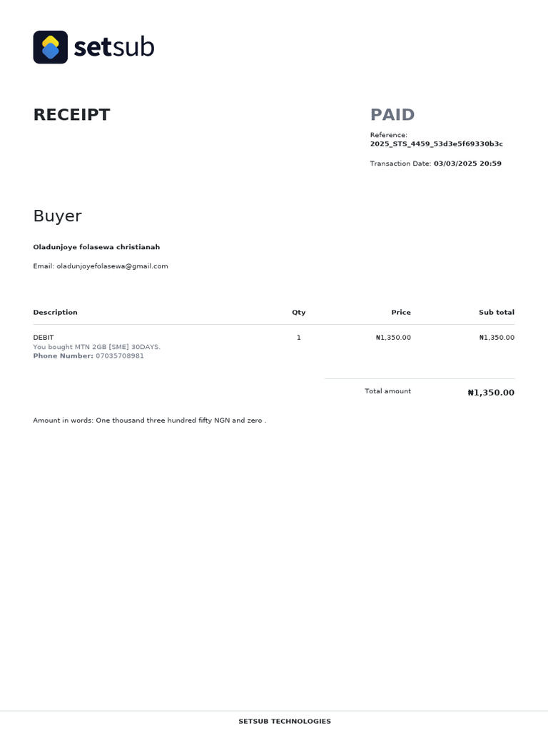 Setsub Reciept | PDF