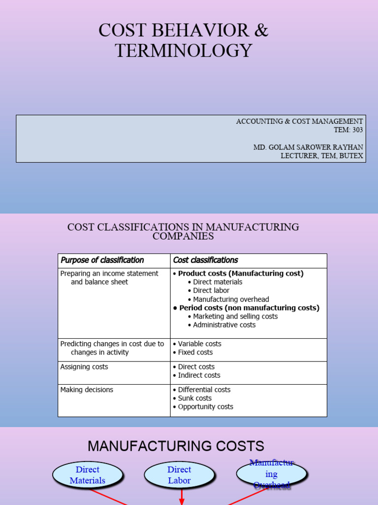 Understanding Manufacturing Cost Classifications | PDF | Cost Of Goods ...