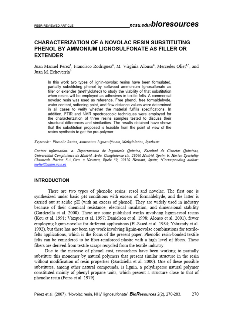 BioRes 02 2 270 283 Perez RAOE Novolac Resin Lignosulfonate | PDF ...