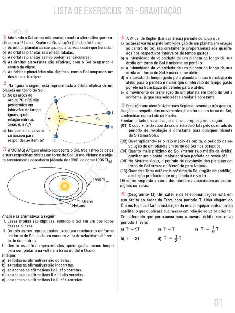 Lista de Exercício Gravitação | PDF