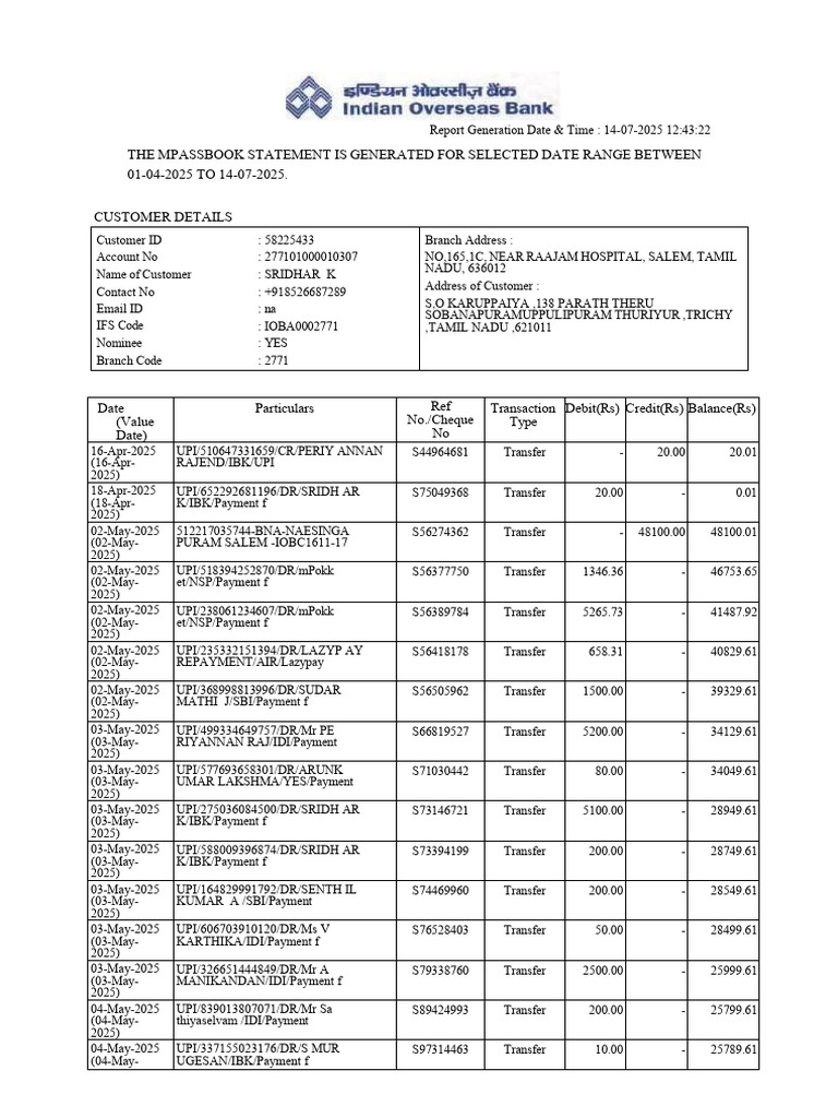 Yes Bank Statement: 01-04 to 14-07-2025 | PDF | Debits And Credits | E ...