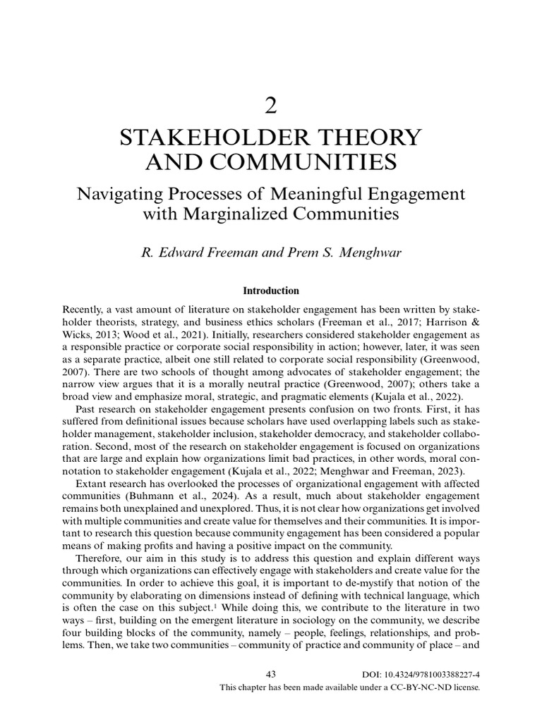 Stakeholder Theory And Communities Pdf Stakeholder Corporate