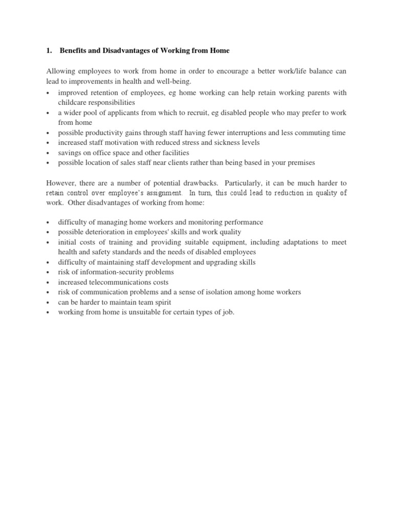 Benefits and Disadvantages of Working From Home | PDF | Telecommuting ...