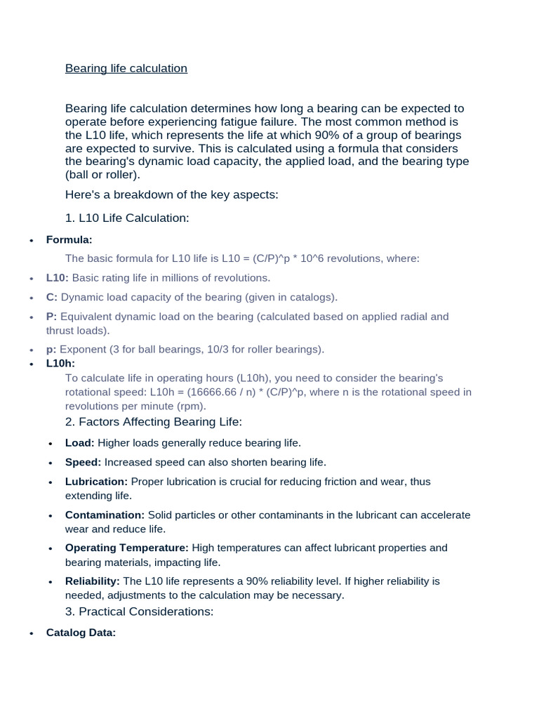 L10 Bearing Life Calculation Guide | PDF | Bearing (Mechanical) | Wear