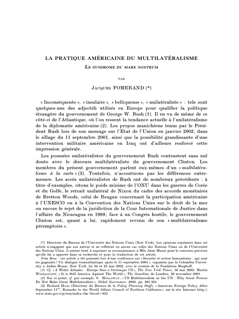 Multilatéralisme américain : enjeux et contradictions | PDF | Les États ...