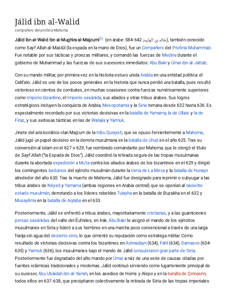 Jálid Ibn Al-Walid - Wikipedia, La Enciclopedia Libre | PDF | Mahoma | Umar