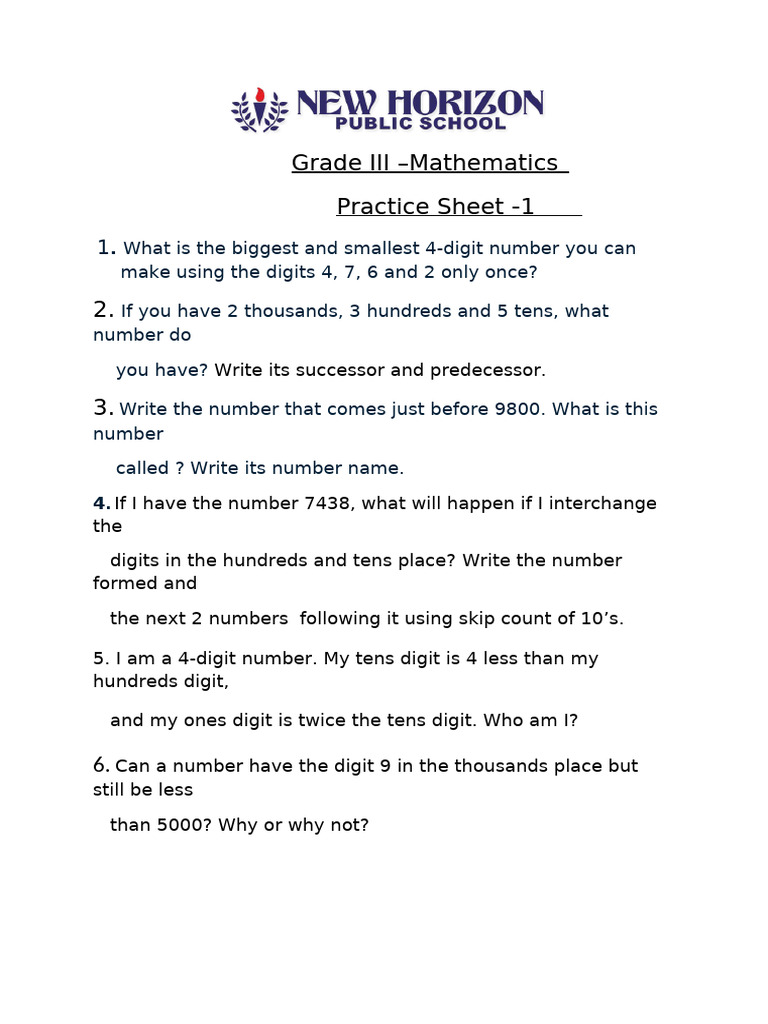 Grade III Math Practice Questions | PDF