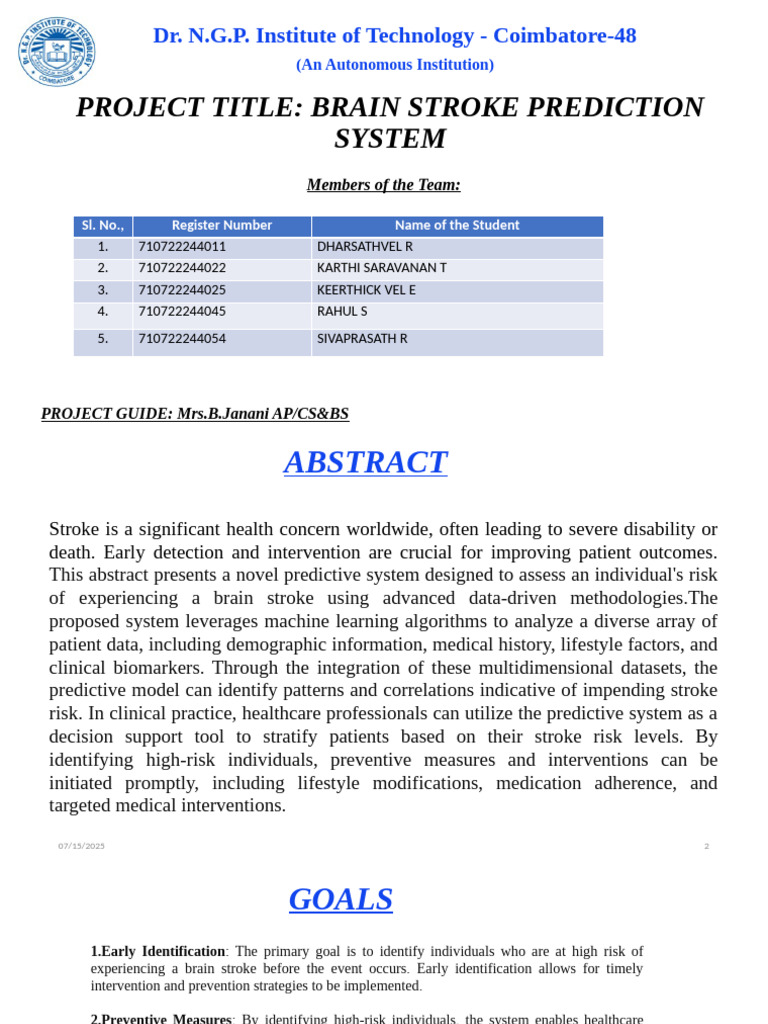 Brain Stroke Prediction System Project | PDF | Stroke | Machine Learning