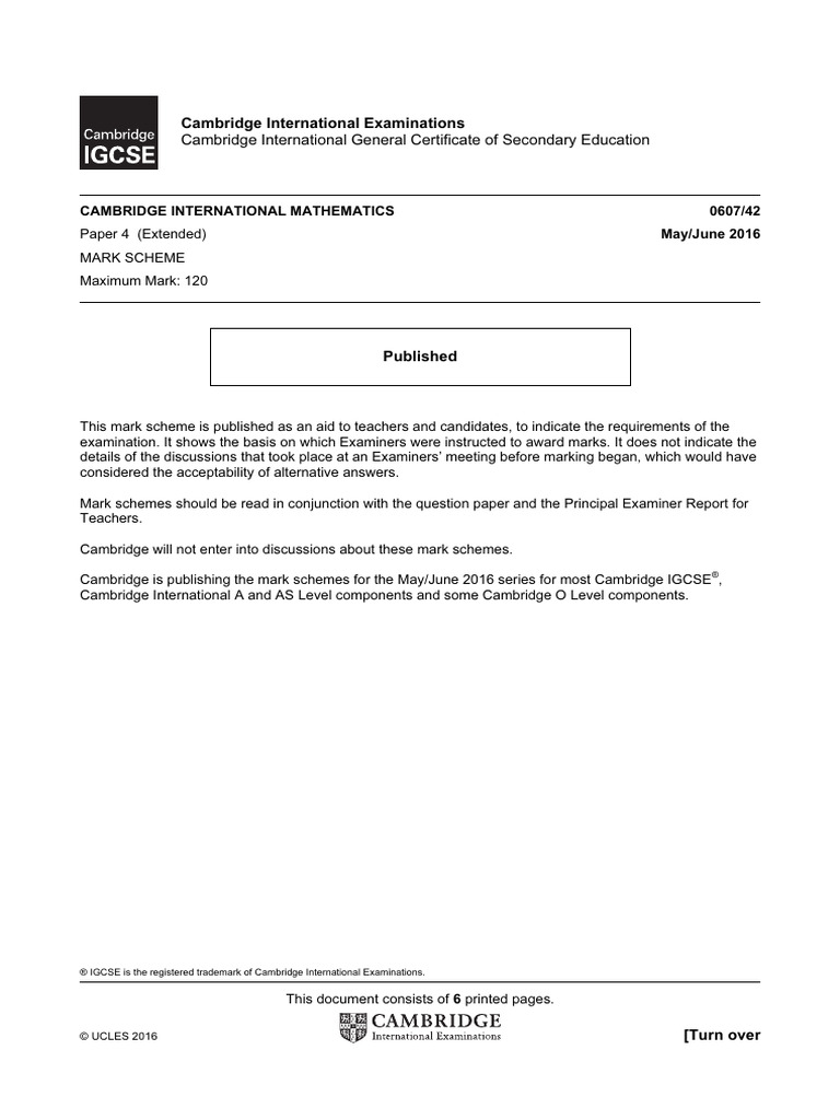 Cambridge IGCSE Mathematics Mark Scheme | PDF | Student Assessment And ...