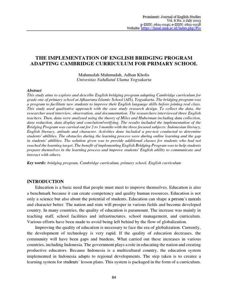 English Bridging Program for Primary Students | PDF | Human ...