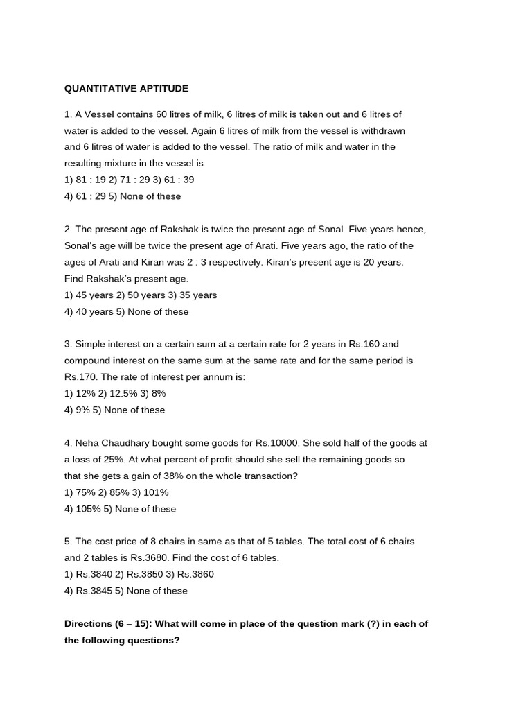 Quantitative Aptitude Practice Questions | PDF | Recession | Inflation