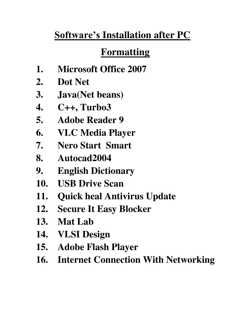 Essential PC Software Installation Guide | PDF