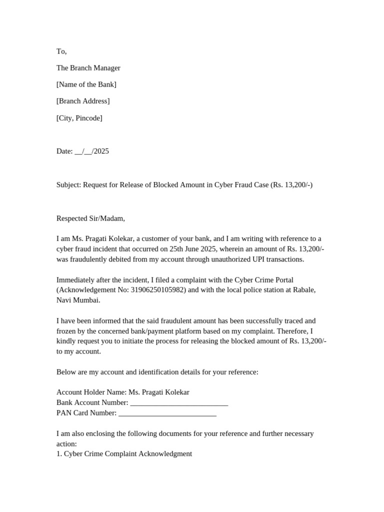 Request to Release Blocked Funds | PDF