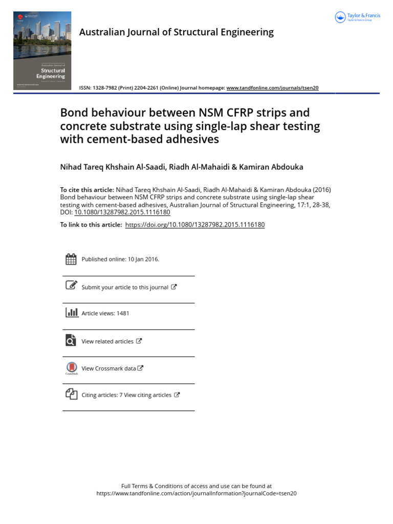 Bond Strength of NSM CFRP and Concrete | PDF | Fibre Reinforced Plastic ...