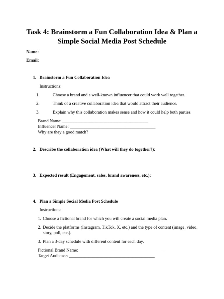 Task 4 Brainstorm A Fun Collaboration Idea Plan A Simple Social Media ...