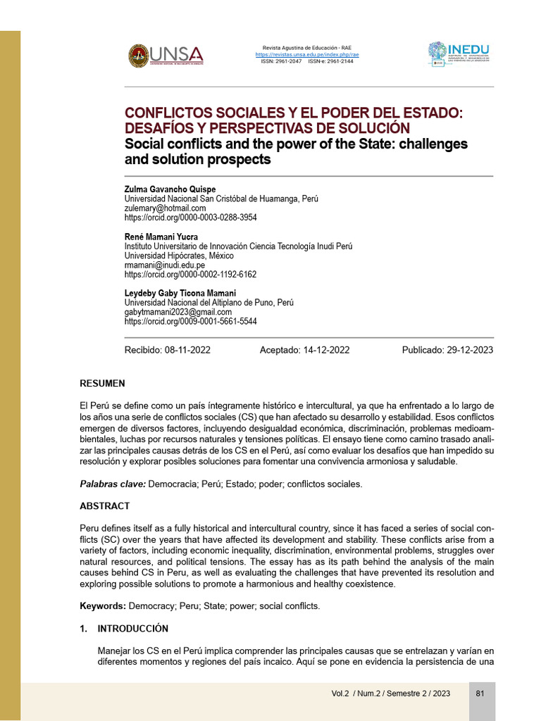 Causas y Soluciones de Conflictos Sociales en Perú | PDF | Perú ...