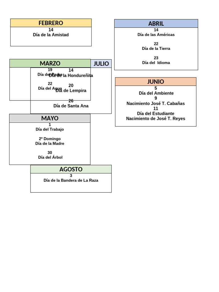 Fechas conmemorativas en Honduras | PDF