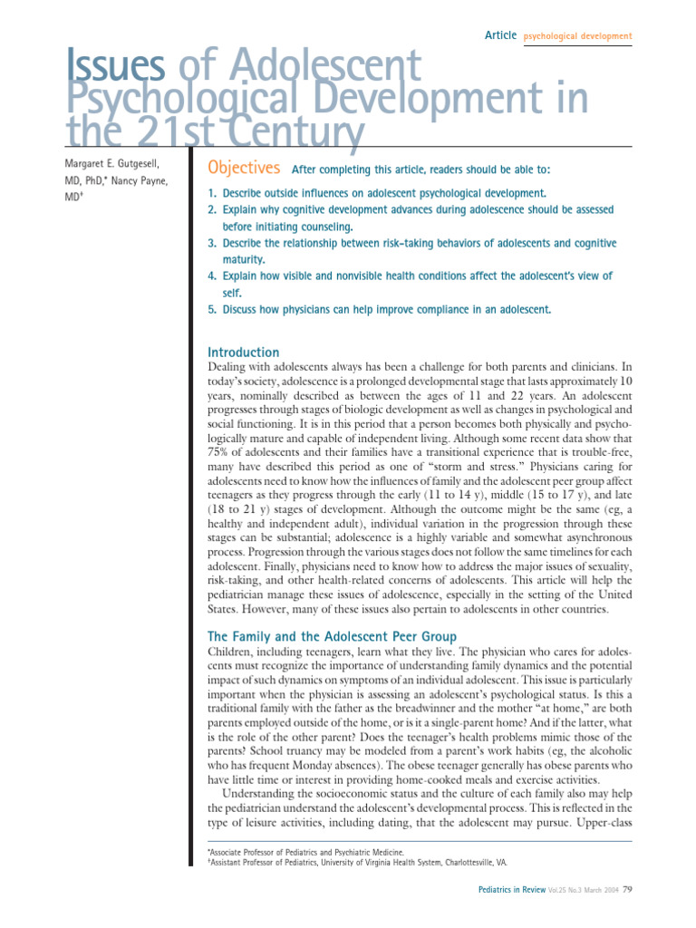 Adolescent Psychological Development Issues | PDF | Adolescence ...