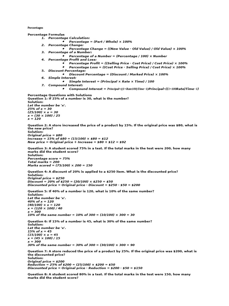 Understanding Percentage Calculations | PDF | Percentage | Profit ...
