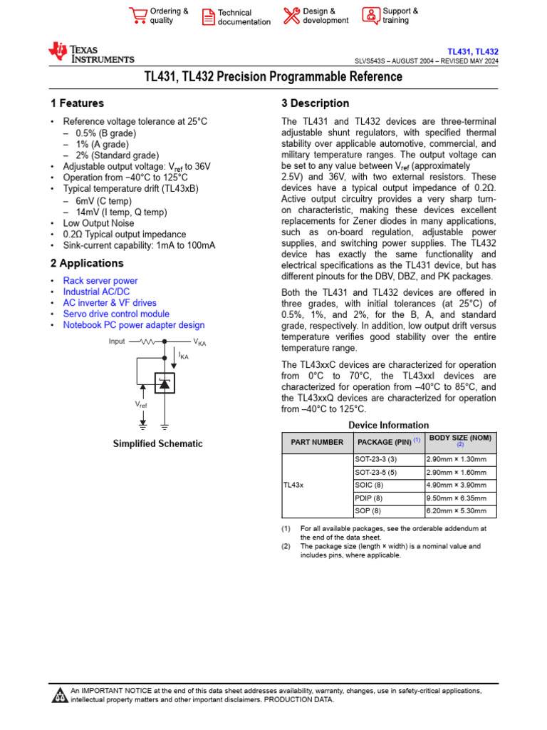 TL431 Precision Programmable Reference | PDF | Electronics | Electronic ...