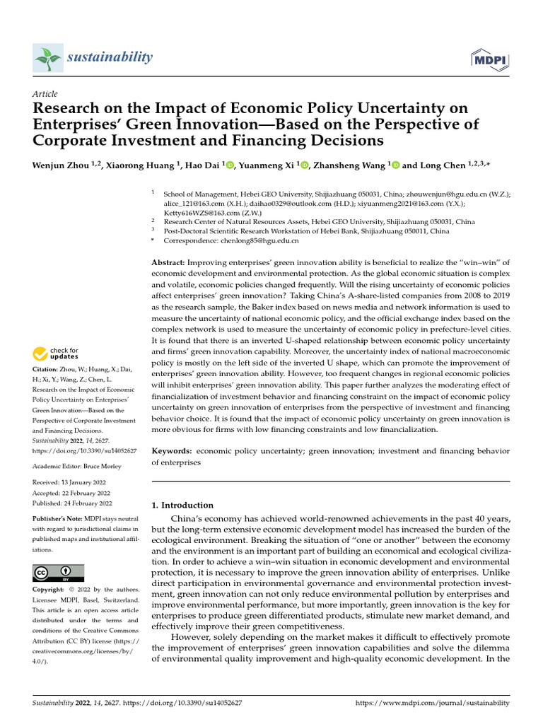 （对企业的绿色创新）2.Research on the Impact of Economic Policy Uncertainty on ...