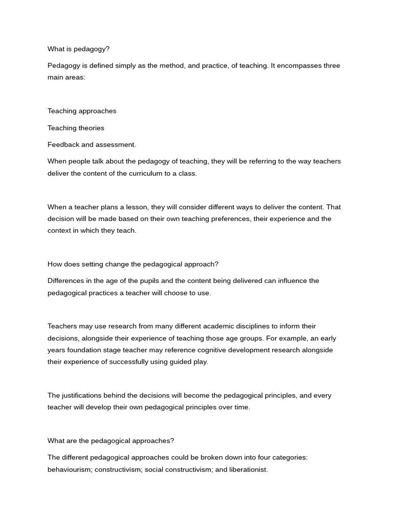 Understanding Pedagogy and Its Approaches | PDF | Constructivism ...