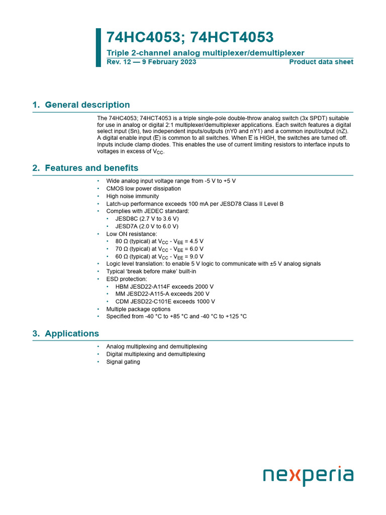 74HC4053/74HCT4053 Multiplexer Datasheet | PDF | Logic Gate | Digital ...