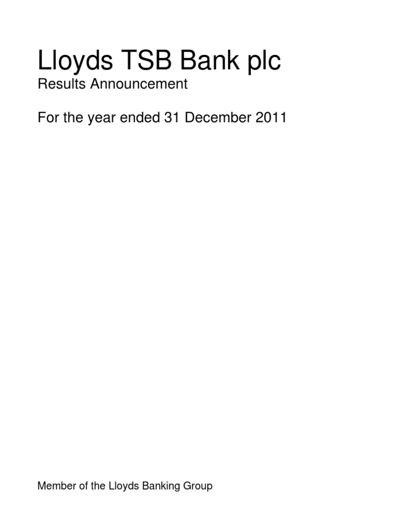 Lloyds TSB Bank PLC Results Announcement For The Year Ended 31