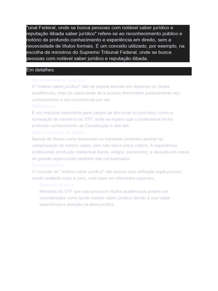 Notório Saber Jurídico e sua Relevância | PDF