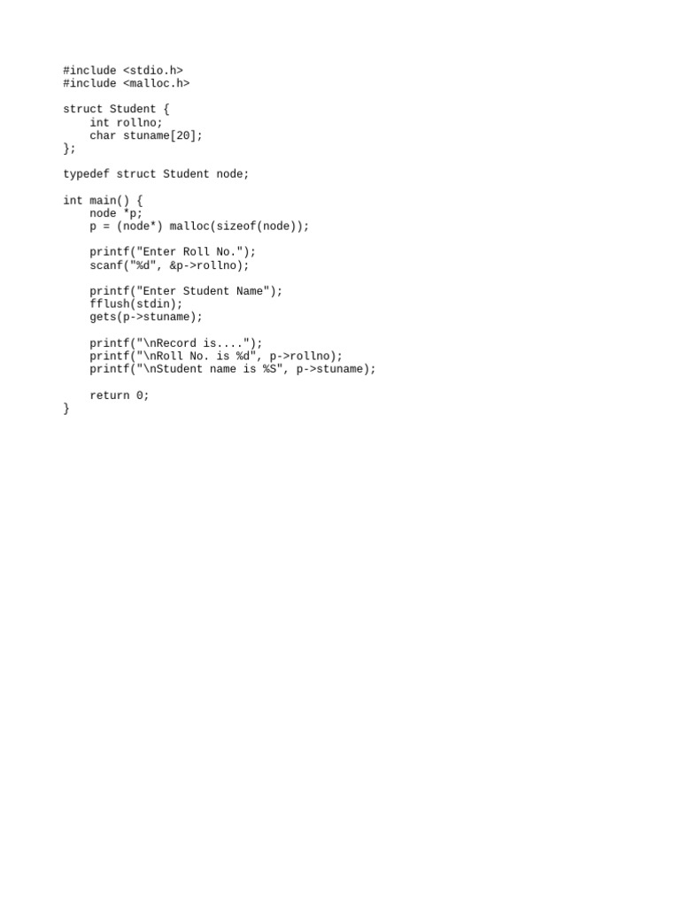 C Program for Student Record Input | PDF
