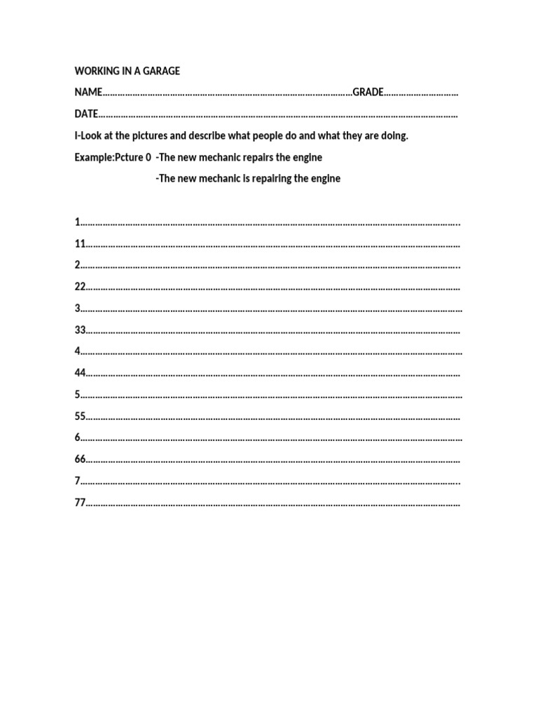 Garage Work Activities Overview | PDF