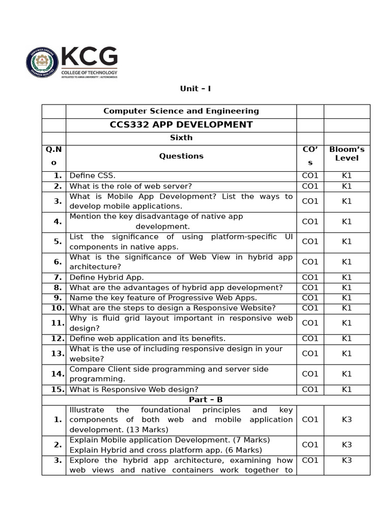 Final Verified CCS332 - App Dev - QB | PDF | Mobile App | Cross ...