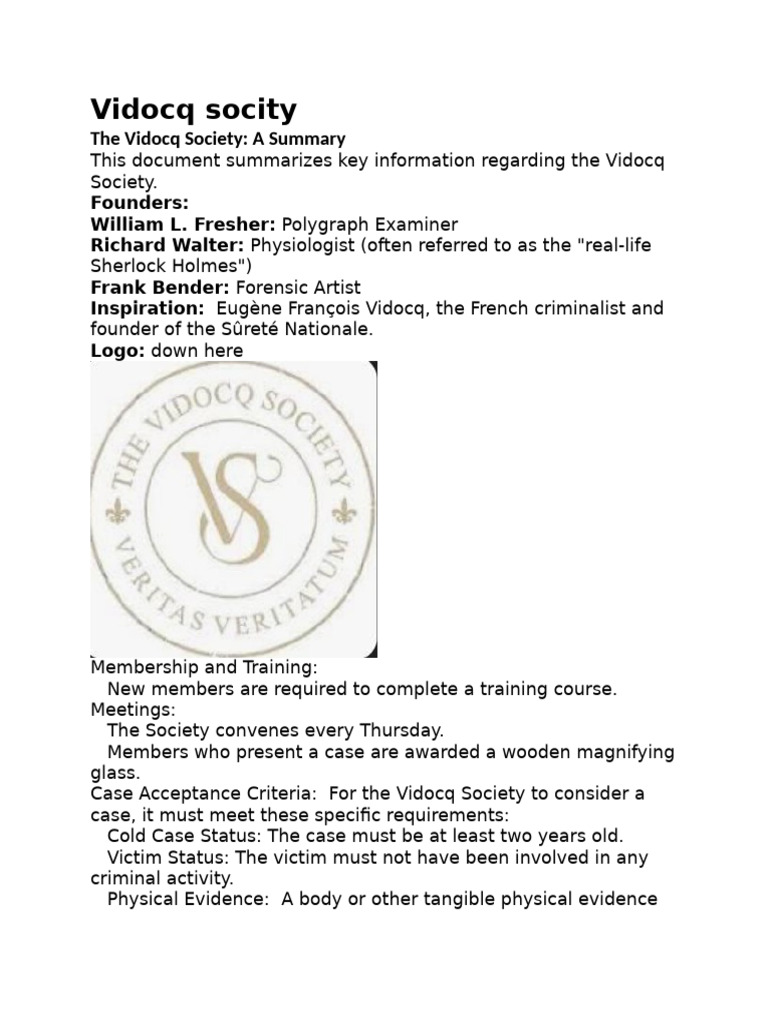 Overview of the Vidocq Society | PDF | Forensic Science | Offender ...
