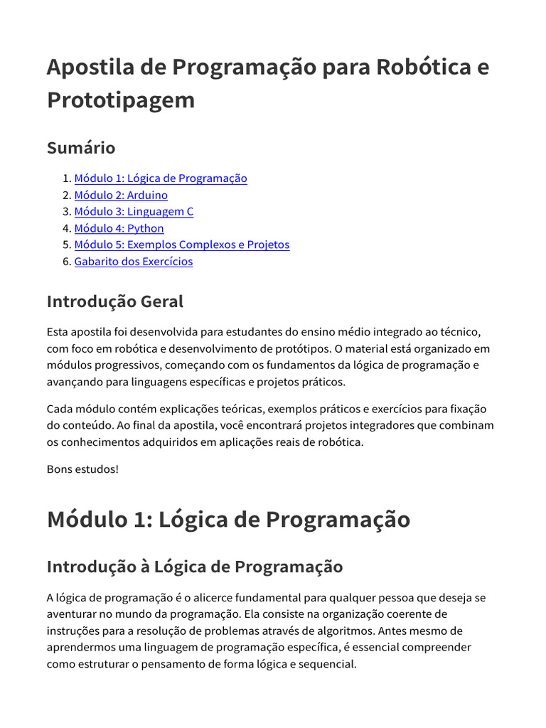 Programação em Robótica e Prototipagem | PDF | Algoritmos | Programação ...