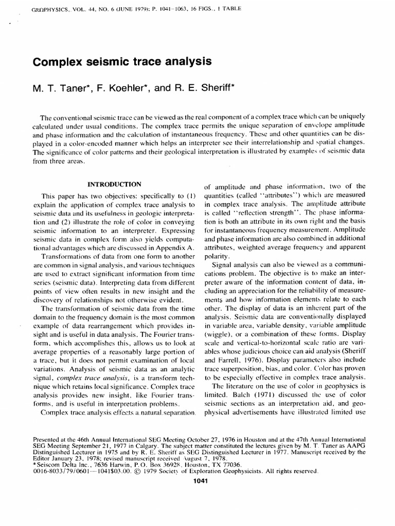 Complex Seismic Trace Analysis Techniques | PDF | Phase (Waves ...