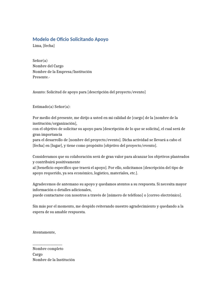 Modelo Oficio Solicitando Apoyo Word Peru | PDF